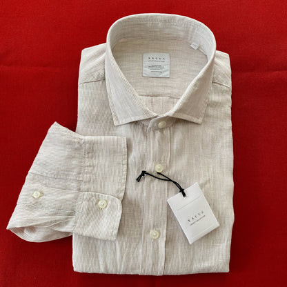 Beige White Linen shirt Long sleeve