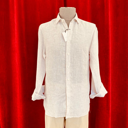 Beige White Linen shirt Long sleeve