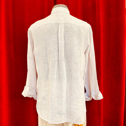 Beige White Linen shirt Long sleeve